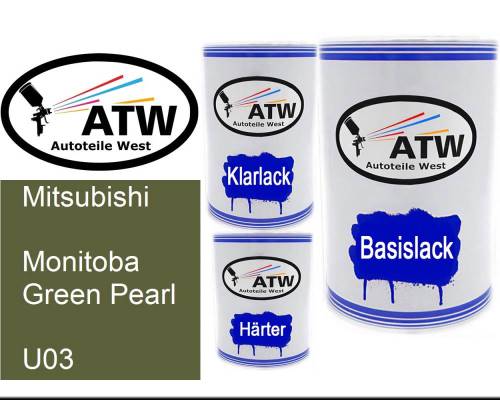 Mitsubishi, Monitoba Green Pearl, U03: 500ml Lackdose + 500ml Klarlack + 250ml Härter - Set, von ATW Autoteile West.